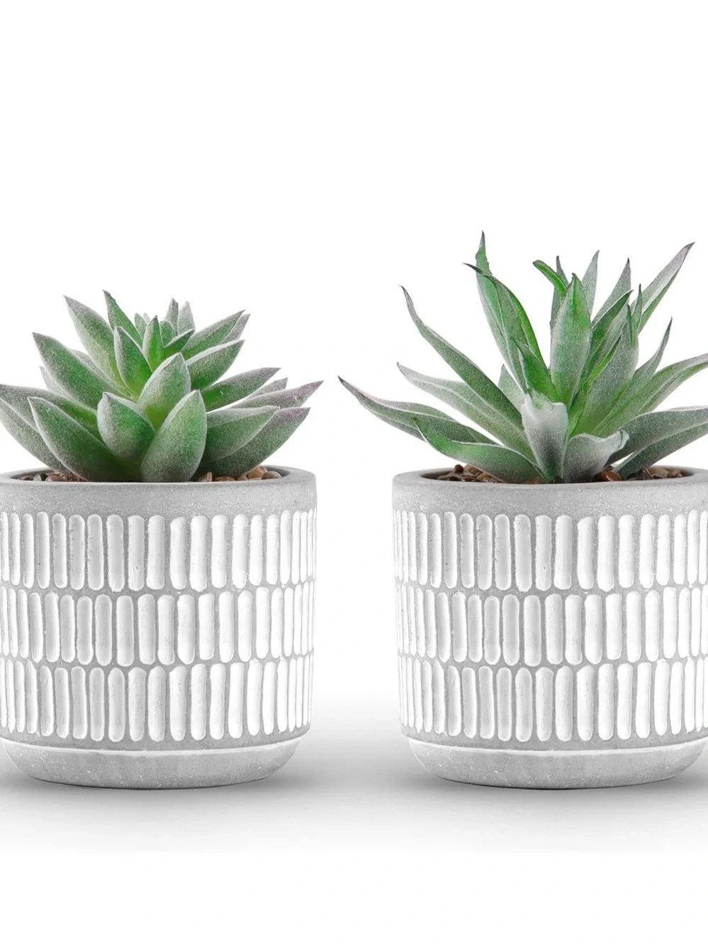 NIB Der Rose White Textured Ceramic Succulent Planter Faux Plants- Set of 2